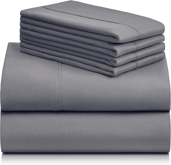 LuxClub 4 PC King Size Sheet Set Bed Sheets Deep Pockets 18" Wrinkle Free Cooling Bed Sheets Machine Washable Hotel Bedding Silky Soft - Light Grey King