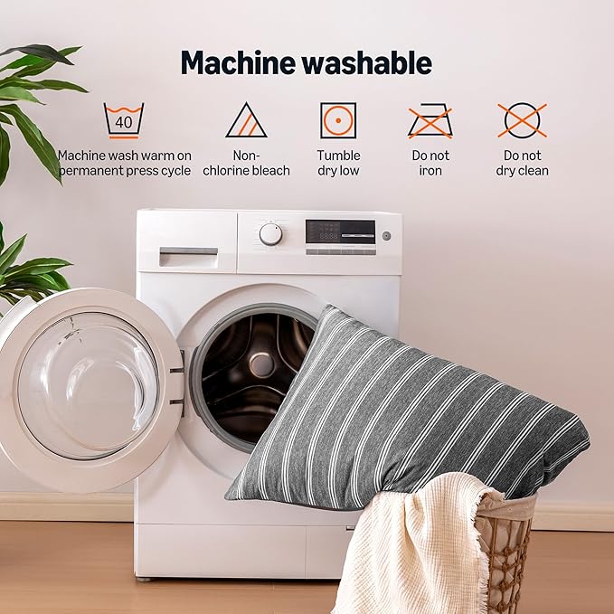 Amazon Basics Stripe Cooling Pillow Cases for Hot Sleepers, Soft Cooling Pillow Cover with Envelope Closure, 20" x 30", Queen, Dark Gray, Pack of 1