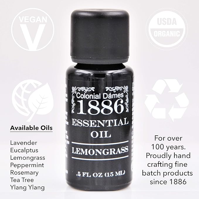 Colonial Dames Lemongrass Essential Oil (0.5 oz) – 100% Pure Therapeutic Grade Diffuser Oil – Vegan Essential Oils for Healthier Life