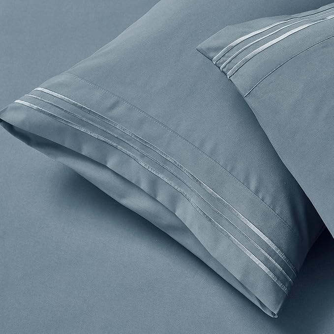 Clara Clark King Sheets - Hotel Luxury 6 Piece Bed Sheets for King Size Bed - Soft Bedding Sheets & Pillowcases, Fits Mattress up to 16 inch deep. King, Stone Blue
