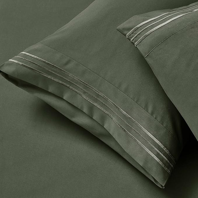 Clara Clark King Sheets - Hotel Luxury 6 Piece Bed Sheets for King Size Bed - Soft Bedding Sheets & Pillowcases, Fits Mattress up to 16 inch deep. King, Olive Green