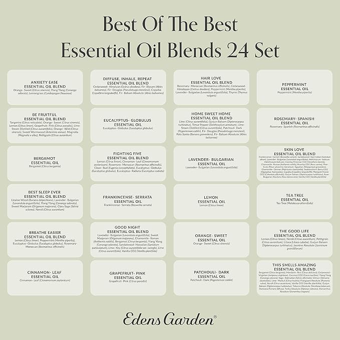 Edens Garden Essential Oils & Blends Best of the Best 24 Set – 100% Pure Therapeutic Grade Aromatherapy Oil For Diffuser, Humidifier & Home Care – No Fragrance Oil, Undiluted & Natural, 10 ml/ 24 Pack