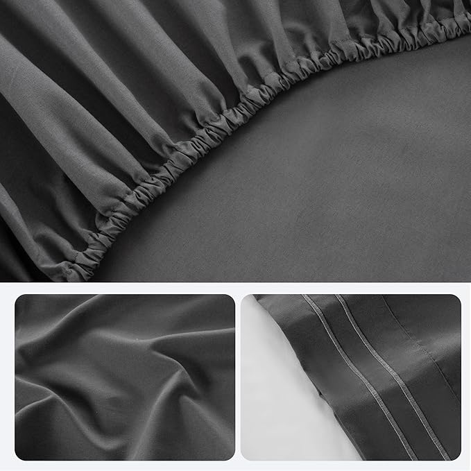 ROSE&RISY Dark Grey Queen Sheet Set, 4 Pieces Soft Bedding Queen Sheet Set, Breathable and Cooling,Includes 1 Fitted, 1 Flat, 2 Pillow Cases - Deep Pocket(Dark Grey, Queen)