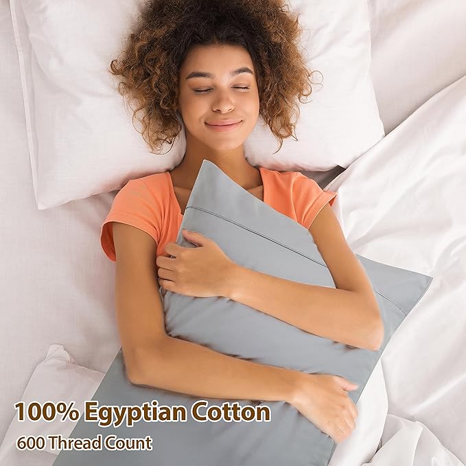 100% Egyptian Cotton Pillow Cases Set of 2,King Size 400 Thread Count Cooling Pillowcases,Soft and Breathable Pillow Covers with Envelope Closure,20x36 Inches,Gray