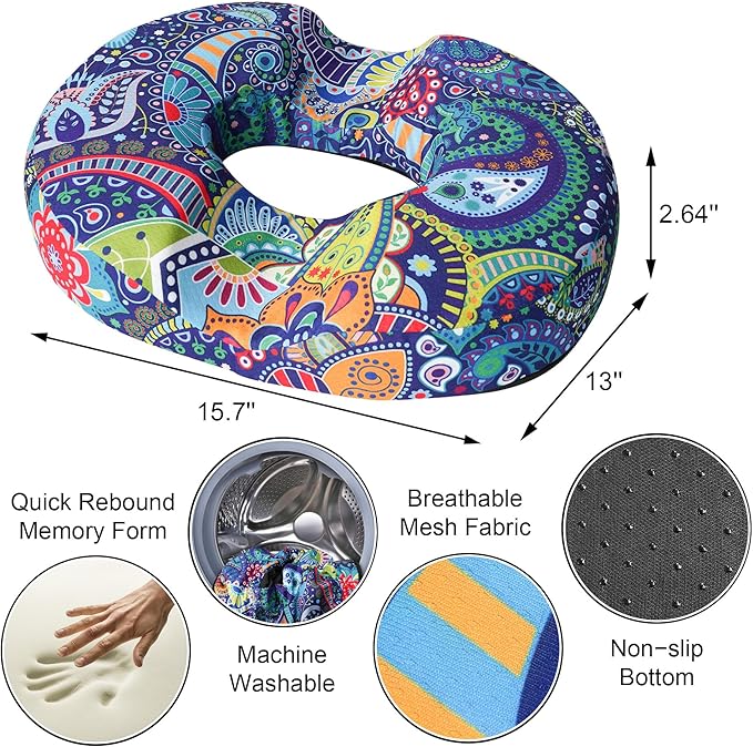 Donut Pillow Seat Cushion for Tailbone Pain Relief and Hemorrhoids, Home Office Chair Cushion for Long Sitting Work, Memory Foam Car Seat Cushions for Driving Butt Pain & Postpartum Pregnancy