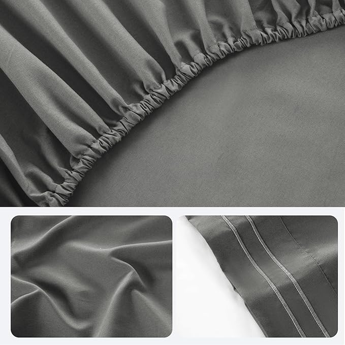 ROSE&RISY Light Grey Queen Sheet Set, 4 Pieces Soft Bedding Queen Sheet Set, Breathable and Cooling,Includes 1 Fitted, 1 Flat, 2 Pillow Cases - Deep Pocket (Light Grey, Queen)