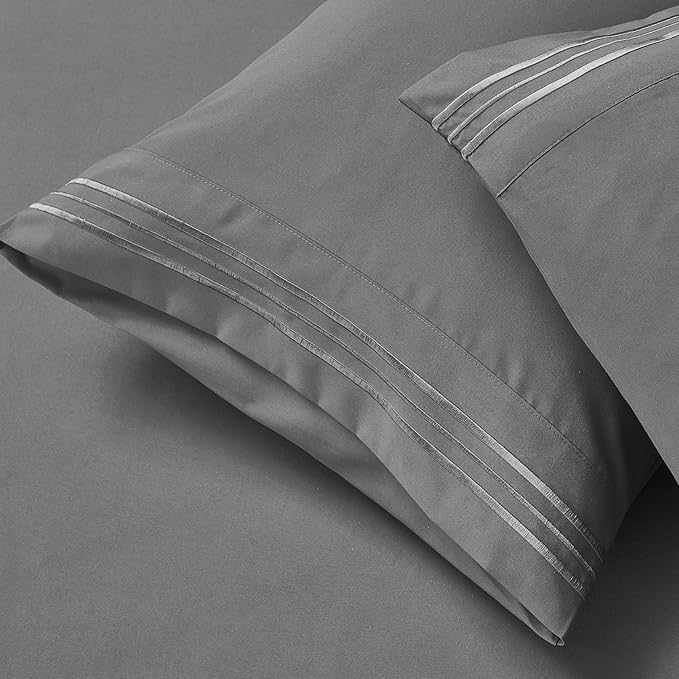 Clara Clark Twin Sheets - Hotel Luxury 5 Piece Bed Sheets for Twin Size Bed - Soft Bedding Sheets & Pillowcases, Fits Mattress up to 16 inch deep. Twin, Medium Grey