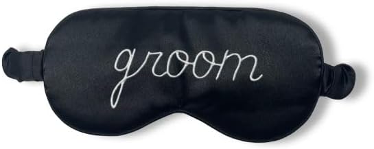 Funky Junque Satin Sleep Mask, Eye Mask for Sleeping & Travel - Funny Adjustable Blindfold Bachelor Gift - Groom (Black)