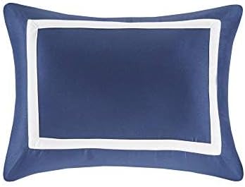 Madison Park Heritage Comforter Quilt Combo Set - Modern Luxury Design, All Season Down Alternative Bedding, Matching Shams, Decorative Pillows, King/Cal King(104"x92"), Color Block Navy 8 Piece