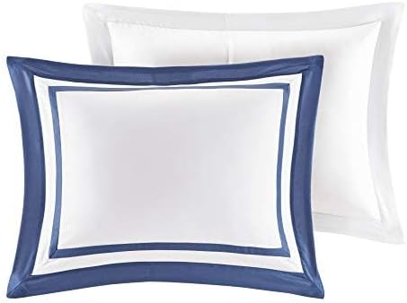 Madison Park Heritage Comforter Quilt Combo Set - Modern Luxury Design, All Season Down Alternative Bedding, Matching Shams, Decorative Pillows, King/Cal King(104"x92"), Color Block Navy 8 Piece
