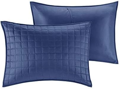 Madison Park Heritage Comforter Quilt Combo Set - Modern Luxury Design, All Season Down Alternative Bedding, Matching Shams, Decorative Pillows, King/Cal King(104"x92"), Color Block Navy 8 Piece