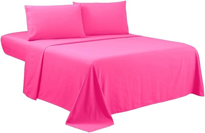 Sfoothome Cal King Sheets Set - White Hotel Luxury 4-Piece Bed Set, Extra Deep Pocket, 1800 Series Bedding Set,Sheet & Pillow Case Set (California King, Hot Pink)