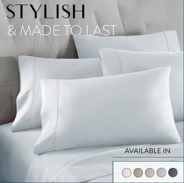 Danjor Linens Bed Sheet Set King Size for Hot Sleepers, Hotel Premium Sheets with 4 Pillowcases, Lightweight Brushed Microfiber Deep Pockets, Breathable Cooling 6 Piece Bedding Sets, Ice Blue