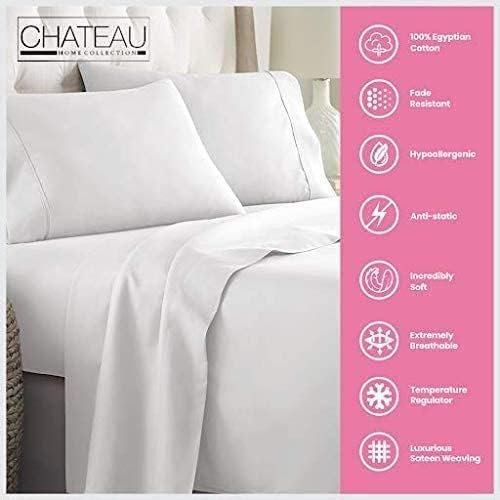 100% Cotton Sheets For Twin Bed, 800TC Sateen Weave 3PC Fully Elasticated Twin Fitted Sheet & Pillowcase Sets, 15" Deep Pocket Sheets Machine Washable, Naturally Cool & Breathable- Ivory