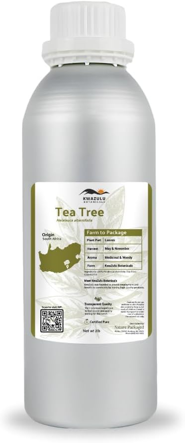 Tea Tree Essential Oil - Direct from Kwazulu Botanicals South Africa - Steam Distilled - Aceite Esencial de Árbol de Té for Aromatherapy, Diffuser, DIY Candle and Soap Making - 2lbs