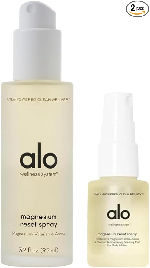 Alo Magnesium Oil Spray + Mini | Sleep, Stress & Anxiety Relief + Muscle Recovery | Fast-Absorbing Magnesium with Valerian Root, Arnica & Essential Oils | Non-Sticky Body & Pillow Mist | 3.2 + 0.7 oz