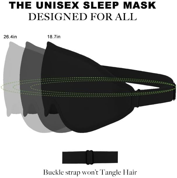 3D Sleep Mask for Side Sleepers Men Women Zero Eye Pressure Memory Foam Blackout Eye Mask Soft Breathable Light Blocking for Travel Yoga Napping Night Black