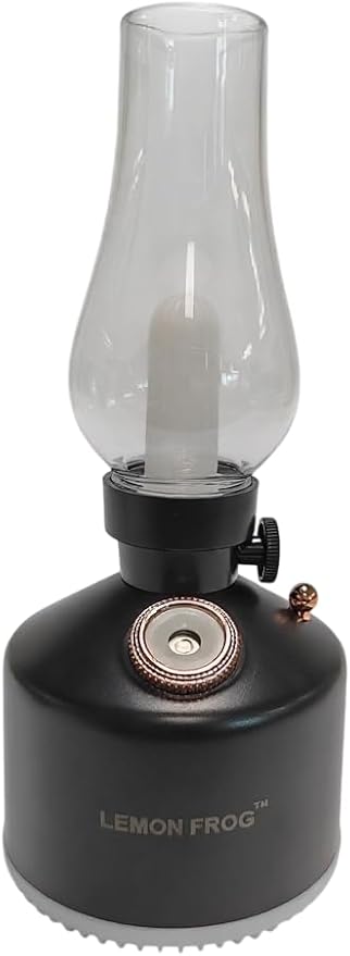 Aroma Diffuser-Vintage LED Night Lamp with Timed Spray; 1200mAh Battery; Wireless; Colorful Lights; Fine Water Mist; Dimming Control; Two Level Spray Quantity; 280mL Capacity. (Matte Black)