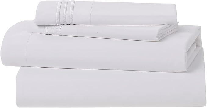 Clara Clark Bed Sheets, Premier 1800 Series 4 Piece Bed Sheet Set, Deep Pocket, Wrinkle, Fade, Stain Resistant, Luxury Soft Bedding Sheets & Pillowcases, Queen, White