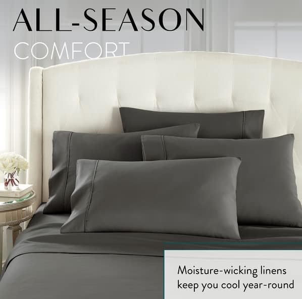 Danjor Linens Bed Sheet Set Full Size for Teens, Hotel Premium Sheets with 4 Pillowcases, Lightweight Brushed Microfiber Deep Pockets, Breathable Cooling 6 Piece Bedding Sets, Gray