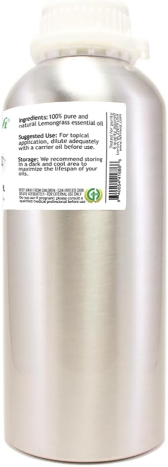 GreenHealth Lemongrass Essential Oil – 32 fl oz (946 ml) – 100% Pure & Uncut | Aluminum Bottle with Plug Cap for Cleaning, Candle Making, Air Care & DIY Use