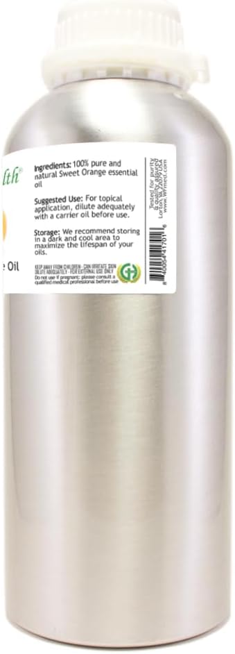 Sweet Orange Essential Oil – 32 fl oz (946 ml) Aluminum Bottle w/Plug Cap – 100% Pure Essential Oil – GreenHealth