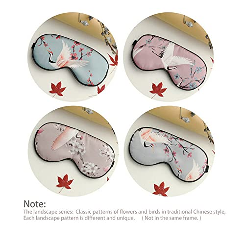 4-Pack Silk Satin Eye Mask Classic Painting Arts Sleep Mask Blindfold for Nap Travelling Party Trational Flowers and Birds Art_4pcs
