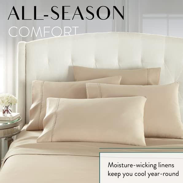 Danjor Linens Bed Sheet Set Queen Size for Hot Sleepers, Hotel Premium Sheets with 4 Pillowcases, Lightweight Brushed Microfiber Deep Pockets, Breathable Cooling 6 Piece Bedding Sets, Taupe