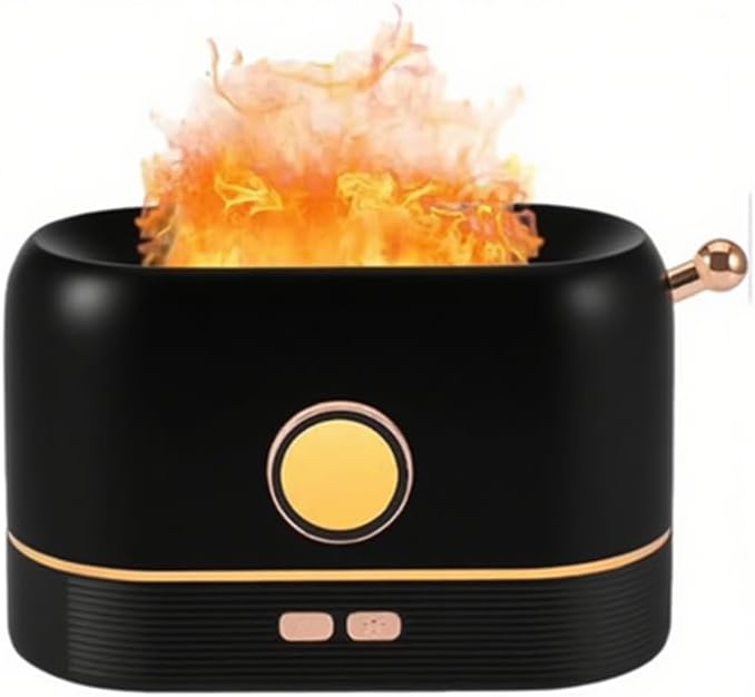Ultrasonic Essential Oil Diffuser with Flame Effect, 200ml, Sleep Aid Humidifier, Auto Shut-Off, Night Light, Black