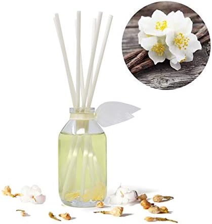 Reed Diffuser Set, Jasmine Vanilla Scented Oil Diffuser with Sticks, Home Fragrance Accessories for Bathroom Shelf Decor, Aroma Diffusers for Home or Office Desk, USA Made