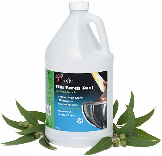Firefly Eucalyptus Formula - Tiki Torch Fuel Lamp Oil - Clean Burning, Low Smoke, Outdoor Use, 1 Gallon