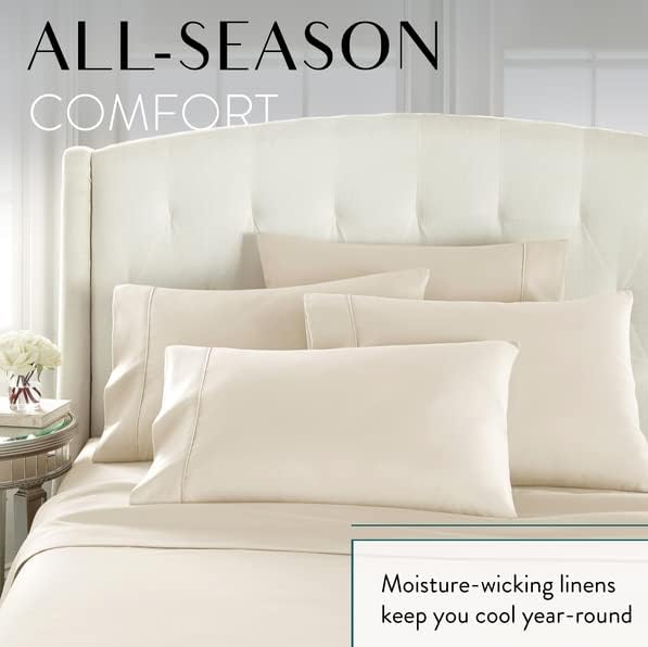 HC COLLECTION Bed Sheets Set King with 2 Pillowcases, Hotel Luxury Platinum 1800 Series Brushed Microfiber Sheet w/Deep Pocket, Ultra Soft Lightweight 4 Pcs Linen Bedding for Hot Sleepers, Cream