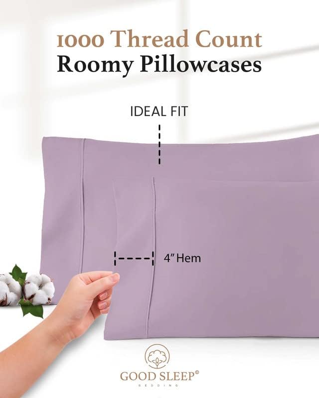 1000 TC Lavender King Pillowcases Set of 4 100% Egyptian Cotton Pillow Cases with Long Staple Cotton & Sateen Weave, Silky Soft Hotel - Like Bed Pillow Covers for Comfy Sleeping, Snug Fit