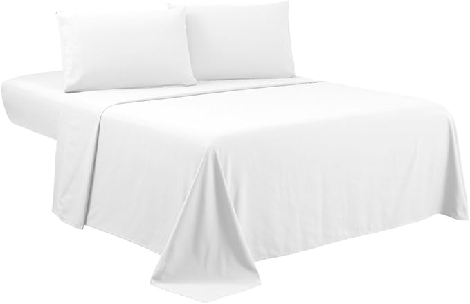 Sfoothome Full Sheets Set - White Hotel Luxury 4-Piece Bed Set, Extra Deep Pocket, 1800 Series Bedding Set, Sheet & Pillow Case Set (Full, White)