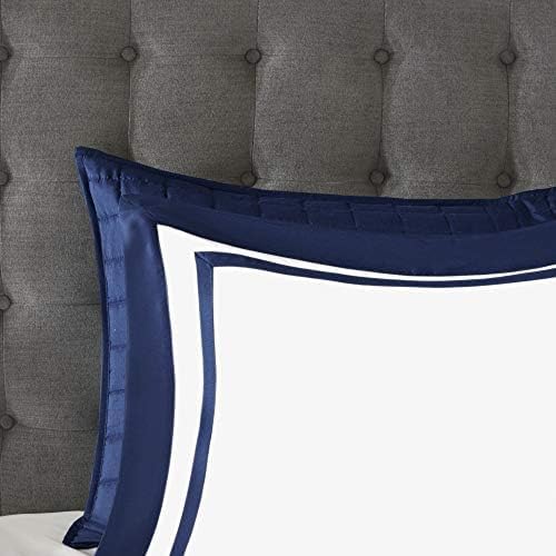 Madison Park Heritage Comforter Quilt Combo Set - Modern Luxury Design, All Season Down Alternative Bedding, Matching Shams, Decorative Pillows, King/Cal King(104"x92"), Color Block Navy 8 Piece