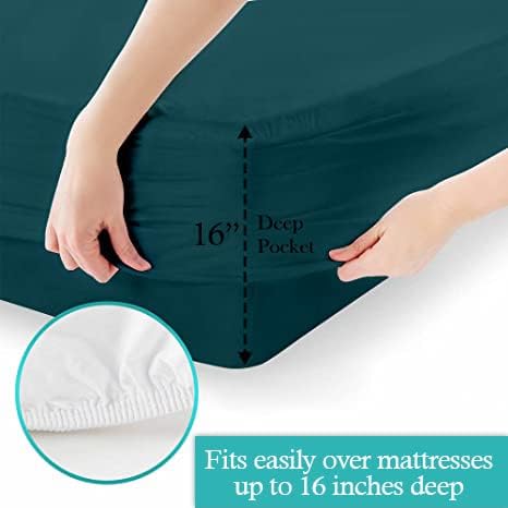 Cal-King 4 Pc Sheet Set 600 TC Sheets Cal-King Size Cotton Sheets for Cal-King Size Bed Sateen Long Staple Deep Pockets Flat Fitted Pillow Case Better Than Percale Hotel Quality Teal