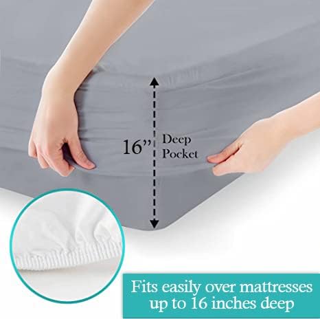 Cal-King 4 Pc Sheet Set 600 TC Egyptian Cotton Sheets Cal-King Bed Sateen Long Staple Deep Pockets Flat Fitted Pillow Case Better Than Percale Cotton Sheets for Cal-King Size - Silver