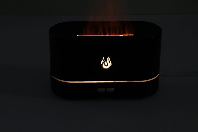 Flame Effect Essential Oil Diffuser, Black, LED Mood Light, 2-Button Control