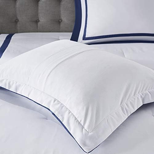 Madison Park Heritage Comforter Quilt Combo Set - Modern Luxury Design, All Season Down Alternative Bedding, Matching Shams, Decorative Pillows, King/Cal King(104"x92"), Color Block Navy 8 Piece