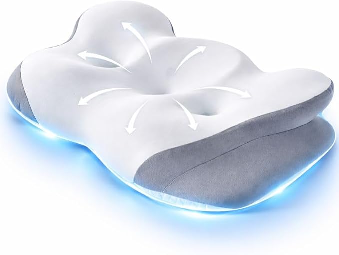 FUNCCUBE Cervical Neck Pillow - Memory Foam Pillows for Pain Relief Sleeping with Cooling Pillowcase, Ergonomic Contour Odorless Bed Pillow for Back Side Shoulder Stomach Sleeper, Queen White