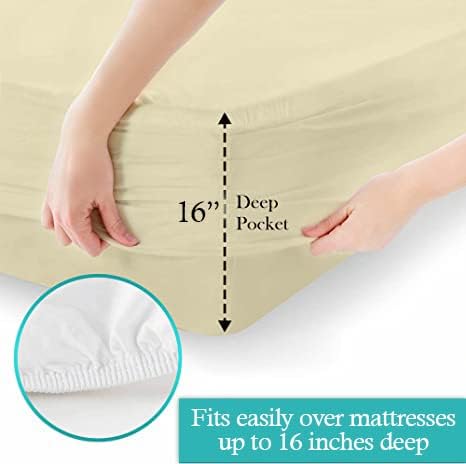 Cal-King 4 Pc Sheet Set 600 TC Sheets Cal-King Size Cotton Sheets for Cal-King Size Bed Sateen Long Staple Deep Pockets Flat Fitted Pillow Case Better Than Percale Hotel Quality Ivory
