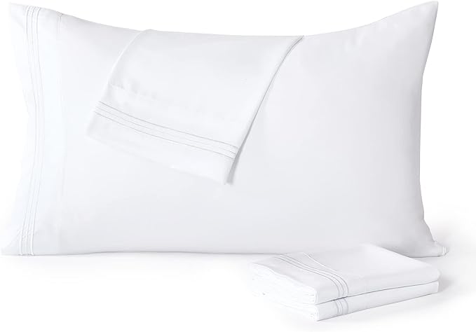 YIYEA Pillow Cases Queen Size Set of 4, Ultra Soft 1800TC Hotel Quality Double Brushed Microfiber Embroidered Pillowcases, Envelope Closure, Fade Resistant (20"x30", White)