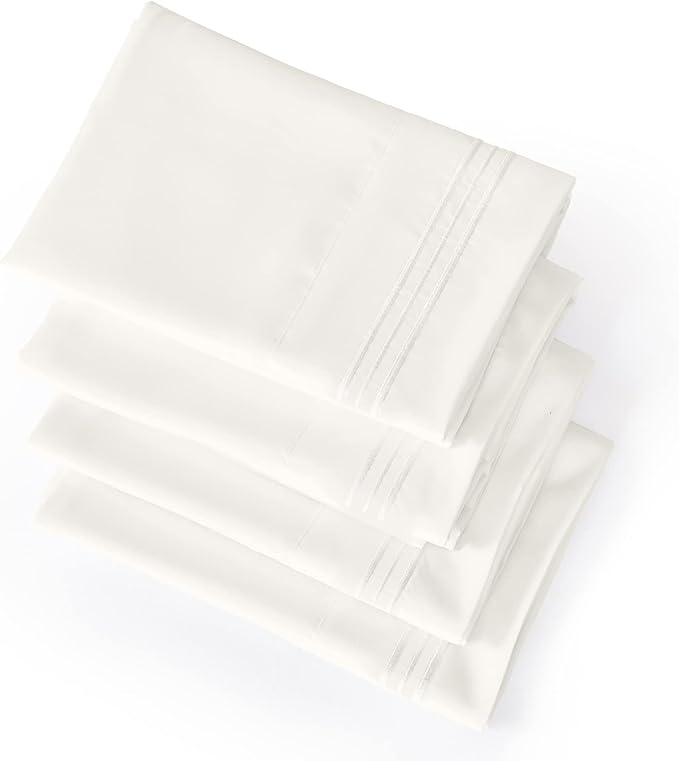 YIYEA Pillow Cases Standard Size Set of 4, Ultra Soft 1800TC Hotel Quality Double Brushed Microfiber Embroidered Pillowcases, Envelope Closure, Fade Resistant (20"x26", Ivory)