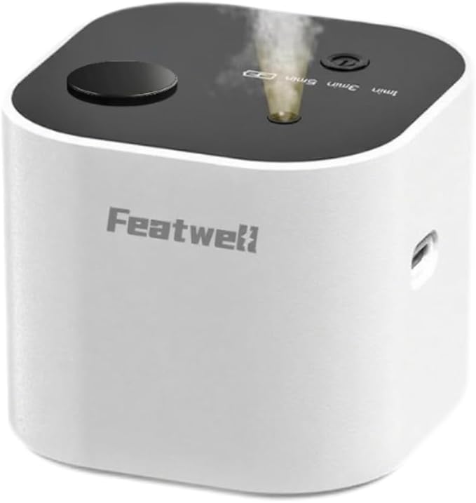 Featwell Waterless Diffuser with 3 Spray Modes, 200 Sq Ft Coverage Portable Essential Oil Diffuser, Aroma Diffusers for Home, Bedroom, Office (White)