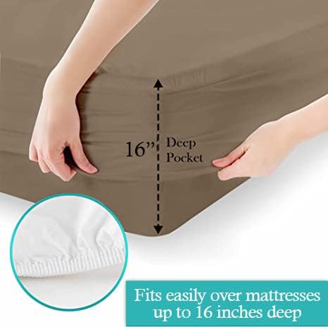 Cal-King 4 Pc Sheet Set 600 TC Sheets Cal-King Size Cotton Sheets for Cal-King Size Bed Sateen Long Staple Deep Pockets Flat Fitted Pillow Case Better Than Percale Hotel Quality Taupe