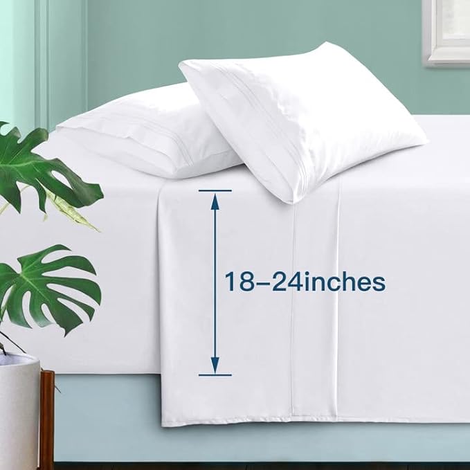 Manyshofu Extra Deep Pocket Queen Sheet Sets - Hotel Luxury 1800 Thread Count Sheets & Pillowcases - Microfiber Bedding Set up to 24" Mattress - Pure White Bed Sheets 18-24 Inch Deep Pockets - 4 Piece