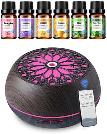 550ml Cool Mist Humidifier & Aroma Diffuser | 6 Essential Oils, Soundwave Technology, Remote Control, USB-Powered, Pre-Filter System & Stylish Pink Floral Design for Bedroom, Office, Living Roo