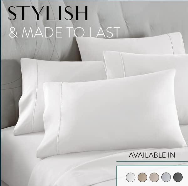 Danjor Linens Bed Sheet Set King Size for Hot Sleepers, Hotel Premium Sheets with 4 Pillowcases, Lightweight Brushed Microfiber Deep Pockets, Breathable Cooling 6 Piece Bedding Sets, White