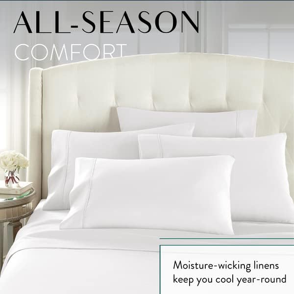 Danjor Linens Bed Sheet Set King Size for Hot Sleepers, Hotel Premium Sheets with 4 Pillowcases, Lightweight Brushed Microfiber Deep Pockets, Breathable Cooling 6 Piece Bedding Sets, White