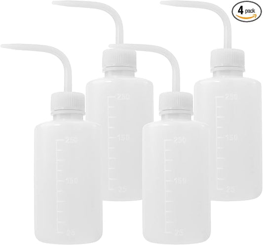 4 Packs 250ml Plastic Tattoo Wash Bottle with Squeeze Dispenser, White